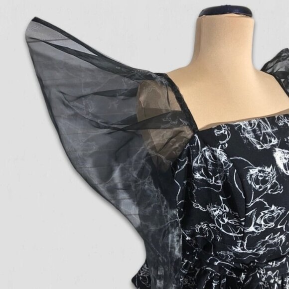 Disney NYC Cheshire Cat Blouse Black White Medium - Picture 4 of 11